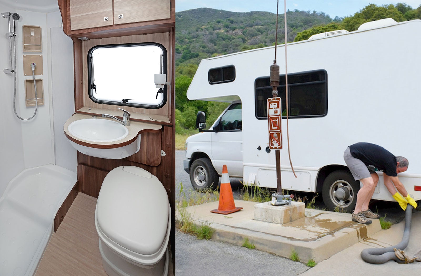 Portable RV/camper toilet and holding tank setup in Little Rock, Arkansas
