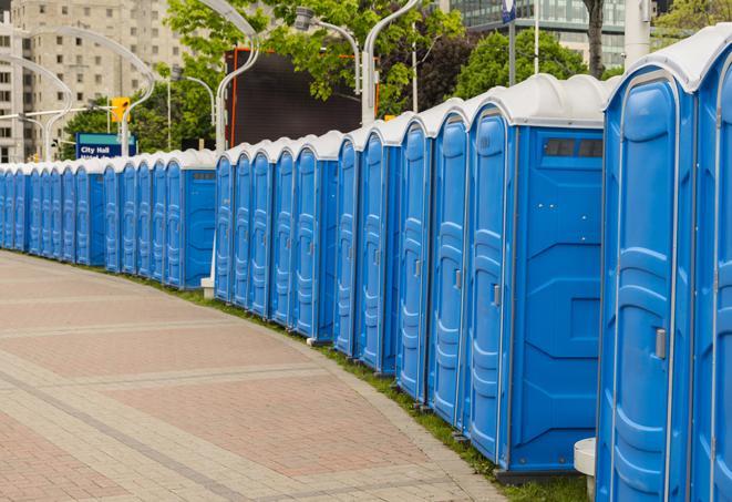 Seasonal porta potty units set up at a Little Rock, Arkansas venue